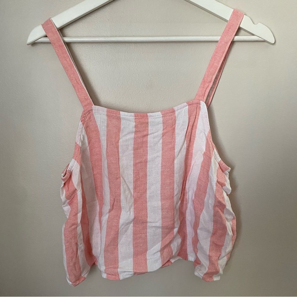 Abound Tank Top Cropped Stripes Pink White Vertical Neutral Linen Rayon Casual - Picture 6 of 6
